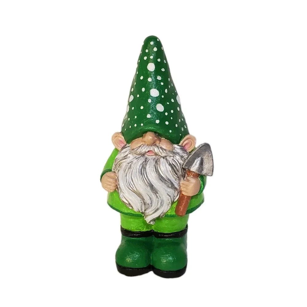 Hand Painted Garden Gnome Shovel Polka Dot Custom Statue OOAK 10